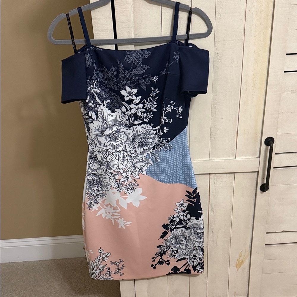 Guess Navy and Pink Floral Mini Dress
